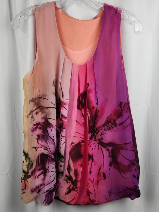 NY Collection Tops - NY Collection Pink and Purple Floral Chiffon Tank M